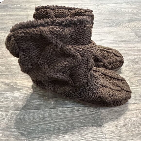 MUK LUKS Sweater Boots SZ 9 Brown Chunky Knit Suede Ankle Bootie Comfort Winter - Picture 3 of 8